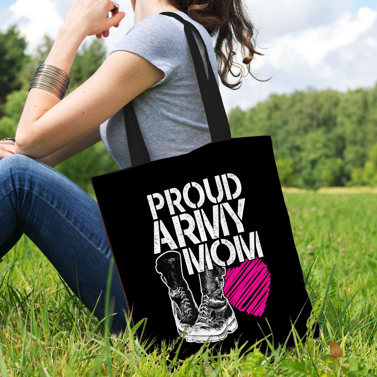 Designs by MyUtopia Shout Out:Proud Army Mom Fabric Totebag Reusable Shopping Tote