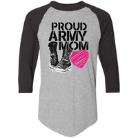 Load image into Gallery viewer, Designs by MyUtopia Shout Out:Proud Army Mom Soldier Boots and Heart 3/4 Length Sleeve Color block Raglan Jersey T-Shirt,Athletic Heather/Black / S,Long Sleeve T-Shirts
