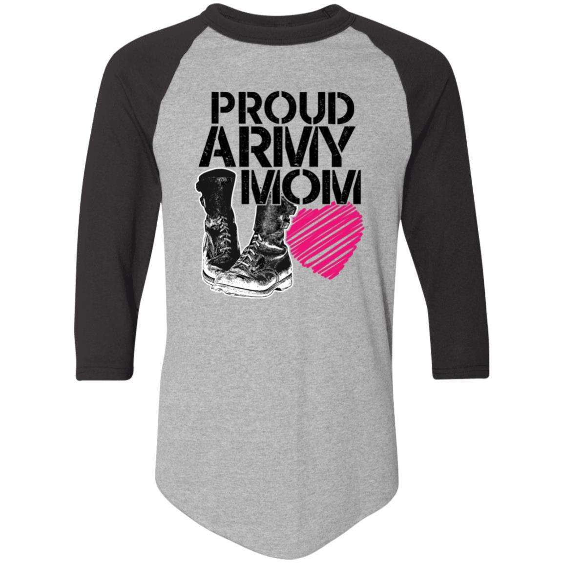 Designs by MyUtopia Shout Out:Proud Army Mom Soldier Boots and Heart 3/4 Length Sleeve Color block Raglan Jersey T-Shirt,Athletic Heather/Black / S,Long Sleeve T-Shirts