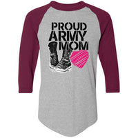 Load image into Gallery viewer, Designs by MyUtopia Shout Out:Proud Army Mom Soldier Boots and Heart 3/4 Length Sleeve Color block Raglan Jersey T-Shirt,Athletic Heather/Maroon / S,Long Sleeve T-Shirts

