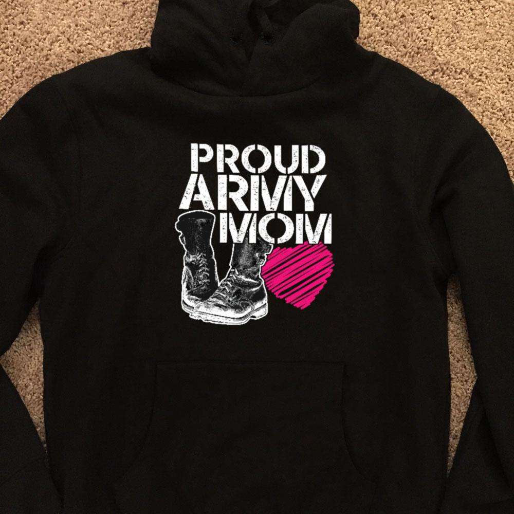 Designs by MyUtopia Shout Out:Proud Army Mom Soldier Boots and Heart Core Fleece Pullover Hoodie,Jet Black / S,Pullover Hoodie
