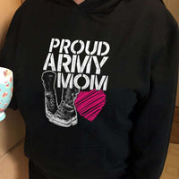 Load image into Gallery viewer, Designs by MyUtopia Shout Out:Proud Army Mom Soldier Boots and Heart Core Fleece Pullover Hoodie
