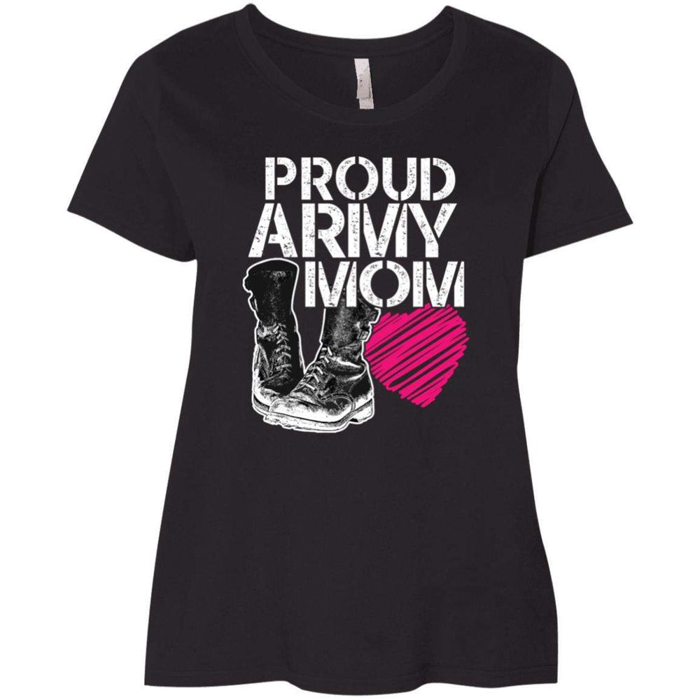 Designs by MyUtopia Shout Out:Proud Army Mom Soldier Boots and Heart Ladies' Curvy Crew Neck T-Shirt,Plus 1X / Black,Ladies T-Shirts
