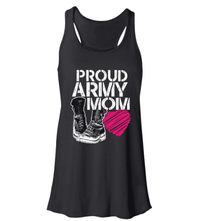 Load image into Gallery viewer, Designs by MyUtopia Shout Out:Proud Army Mom Soldier Boots and Heart Ladies Flowy Racer-back Tank Top,Black / X-Small,Tank Tops
