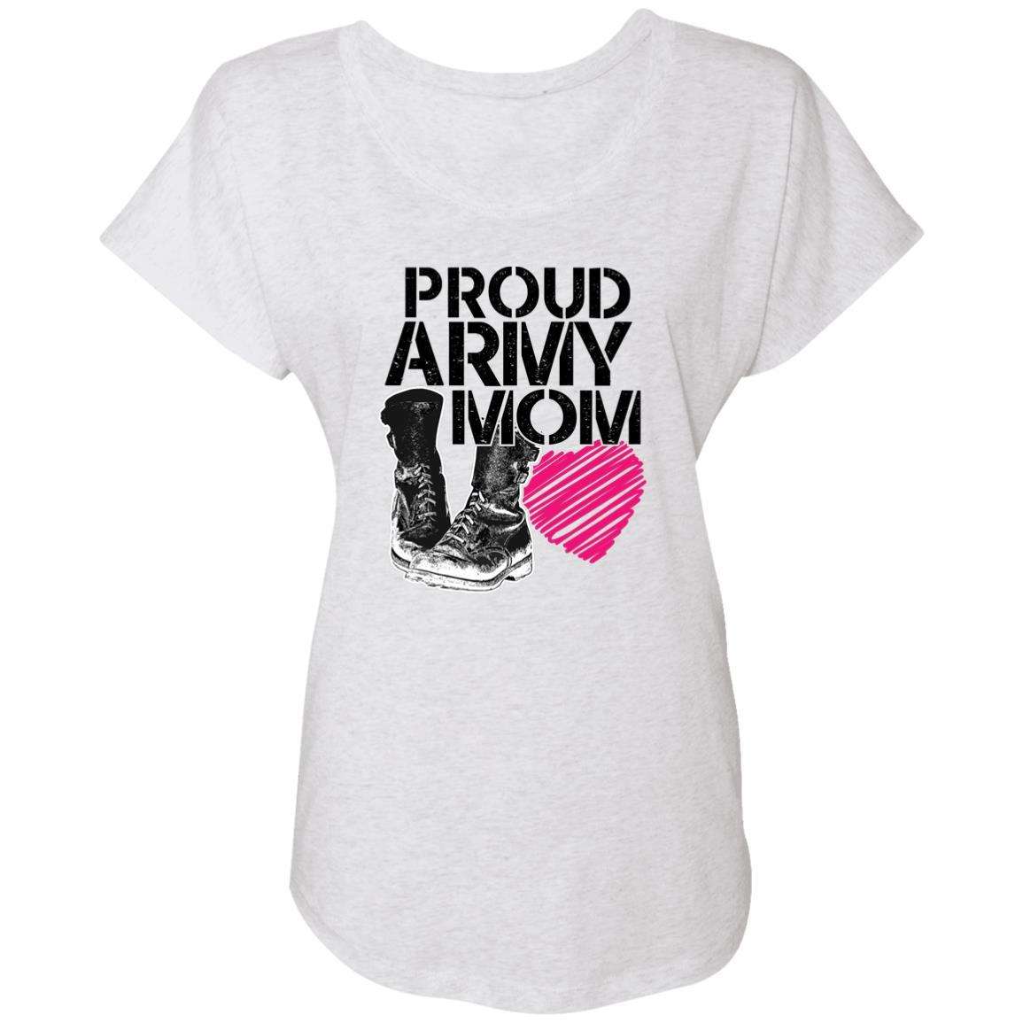 Designs by MyUtopia Shout Out:Proud Army Mom Soldier Boots and Heart Ladies' Triblend Dolman Shirt,X-Small / Heather White,Ladies T-Shirts