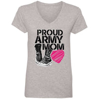 Load image into Gallery viewer, Designs by MyUtopia Shout Out:Proud Army Mom Soldier Boots and Heart Ladies&#39; V-Neck T-Shirt,Heather Grey / S,Ladies T-Shirts

