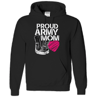 Load image into Gallery viewer, Designs by MyUtopia Shout Out:Proud Army Mom Soldier Boots and Heart Pullover Hooded Sweatshirt Hoodie,S / Black,Hooded Sweatshirt
