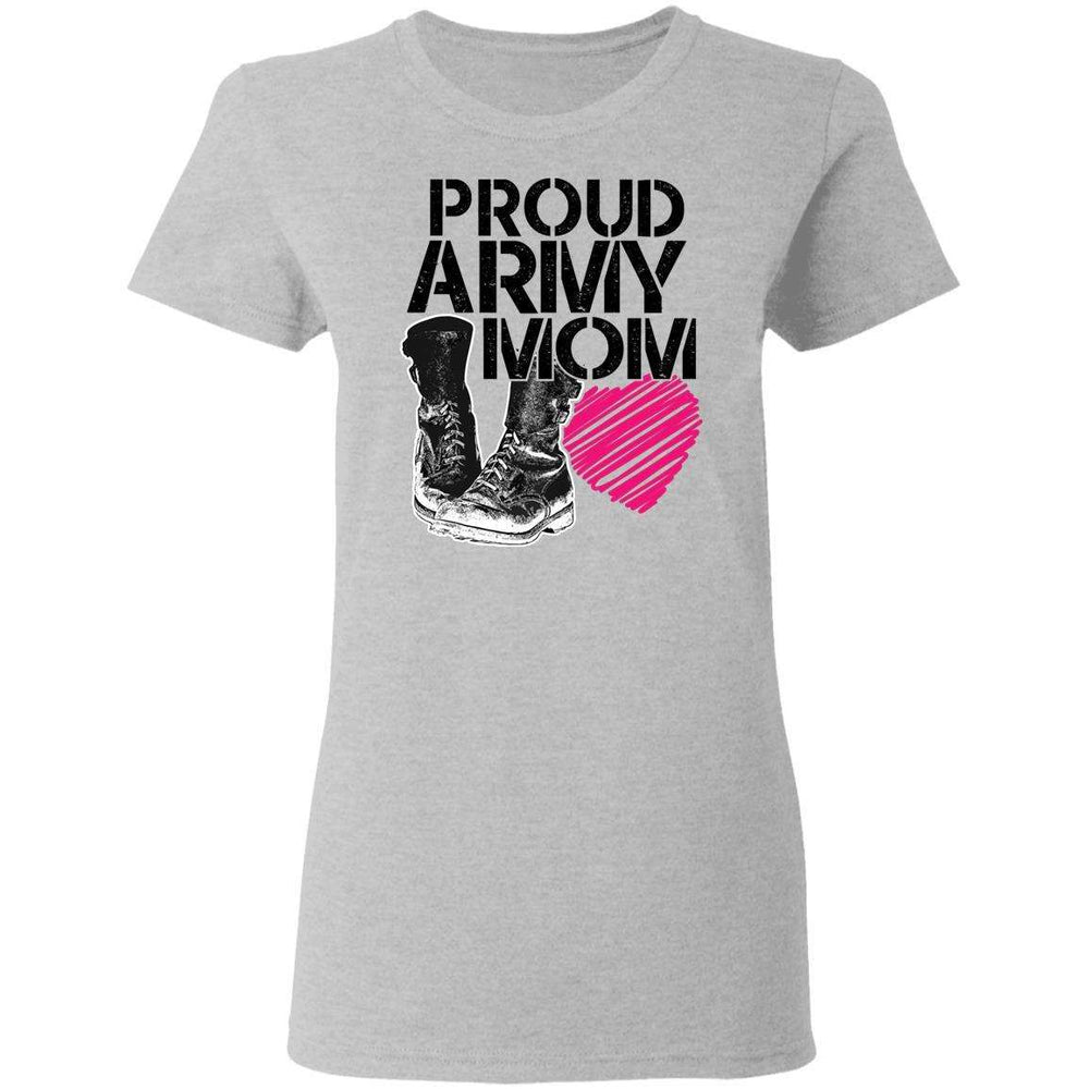 Designs by MyUtopia Shout Out:Proud Army Mom Soldier Boots and Heart Ultra Cotton  Ladies Round Neck T-Shirt,S / Sport Grey,Ladies T-Shirts