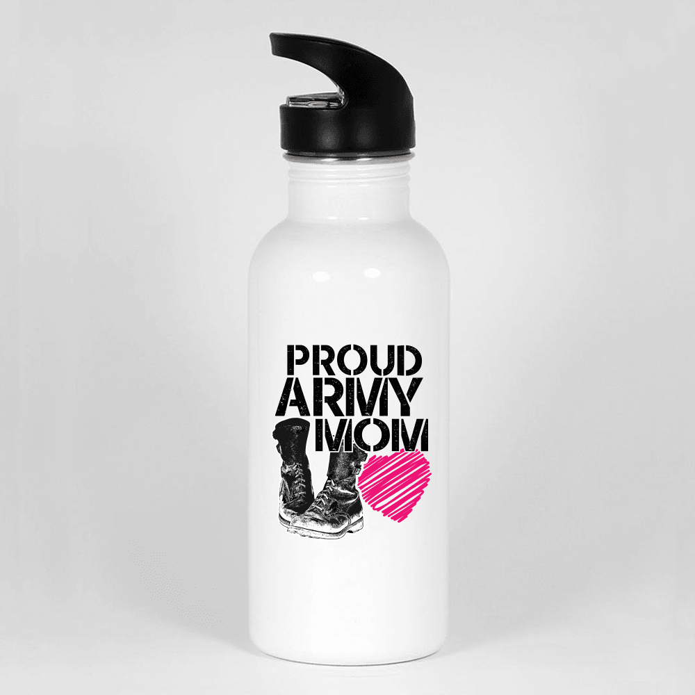 Designs by MyUtopia Shout Out:Proud Army Mom Soldier Boots and Heart Water Bottles,White / 20oz,Water Bottle