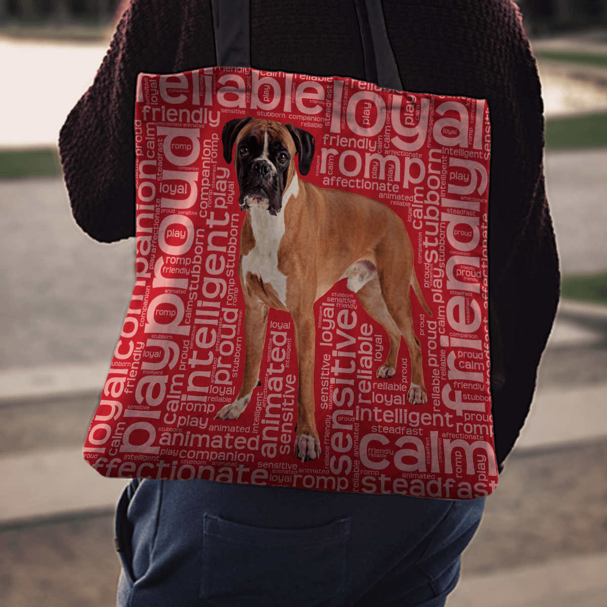 Designs by MyUtopia Shout Out:Proud Boxer Word Cloud Fabric Totebag Reusable Shopping Tote