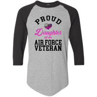 Load image into Gallery viewer, Designs by MyUtopia Shout Out:Proud Daughter of an Air Force Veteran 3/4 Length Sleeve Color block Raglan Jersey T-Shirt,Athletic Heather/Black / S,T-Shirts
