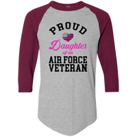 Load image into Gallery viewer, Designs by MyUtopia Shout Out:Proud Daughter of an Air Force Veteran 3/4 Length Sleeve Color block Raglan Jersey T-Shirt,Athletic Heather/Maroon / S,T-Shirts
