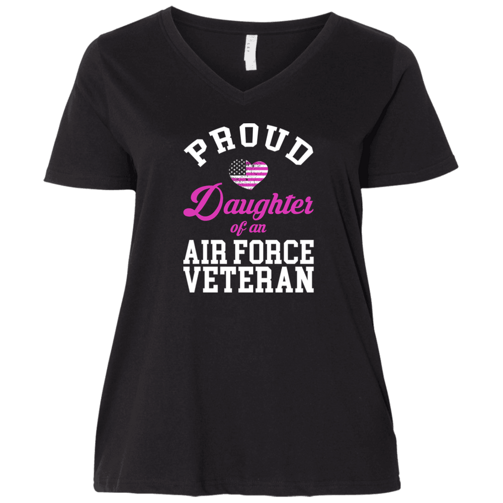 Designs by MyUtopia Shout Out:Proud Daughter of an Air Force Veteran Ladies' Curvy Plus Size  V-Neck T-Shirt,Plus 1X / Black,Ladies T-Shirts