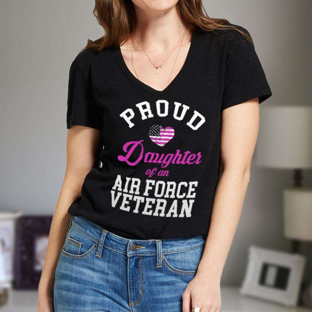 Designs by MyUtopia Shout Out:Proud Daughter of an Air Force Veteran Ladies' V-Neck T-Shirt,Black / S,Ladies T-Shirts