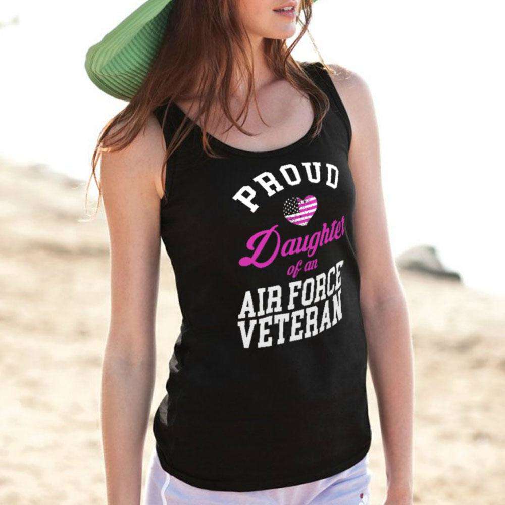 Designs by MyUtopia Shout Out:Proud Daughter of an Air Force Veteran Tank Top,Black / X-Small,Tank Tops