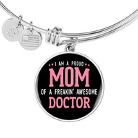 Load image into Gallery viewer, Designs by MyUtopia Shout Out:Proud Mom of a Freakin&#39; Awesome Doctor Engravable Keepsake Bangle Round Bracelet - Black
