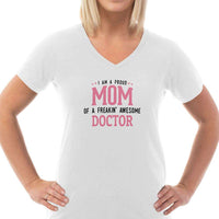 Load image into Gallery viewer, Designs by MyUtopia Shout Out:Proud Mom Personalized Ladies V Neck Tee
