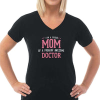 Load image into Gallery viewer, Designs by MyUtopia Shout Out:Proud Mom Personalized Ladies V Neck Tee
