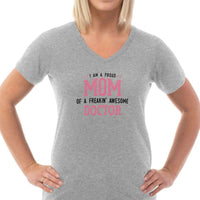 Load image into Gallery viewer, Designs by MyUtopia Shout Out:Proud Mom Personalized Ladies V Neck Tee
