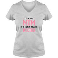 Load image into Gallery viewer, Designs by MyUtopia Shout Out:Proud Mom Personalized Ladies V Neck Tee,Athletic Heather / S,Ladies T-Shirts

