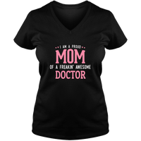 Load image into Gallery viewer, Designs by MyUtopia Shout Out:Proud Mom Personalized Ladies V Neck Tee,Black / S,Ladies T-Shirts
