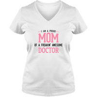 Load image into Gallery viewer, Designs by MyUtopia Shout Out:Proud Mom Personalized Ladies V Neck Tee,White / S,Ladies T-Shirts
