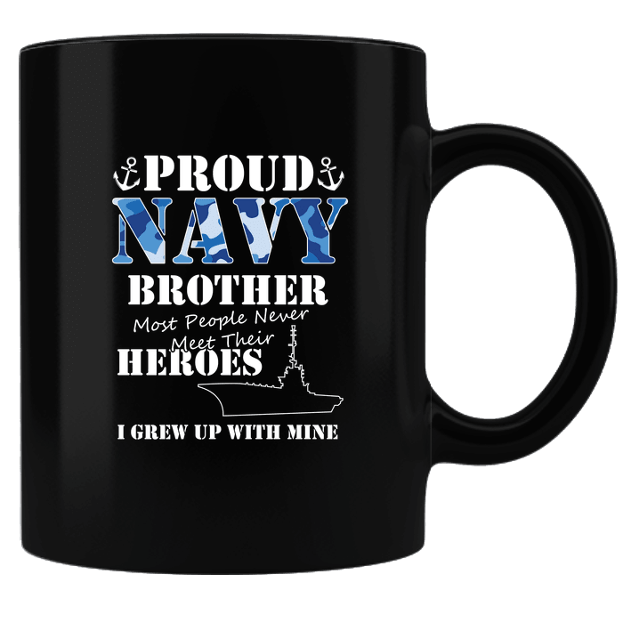 Designs by MyUtopia Shout Out:Proud Navy Brother Black Coffee Mug,Black,Ceramic Coffee Mug