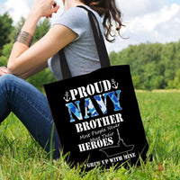 Load image into Gallery viewer, Designs by MyUtopia Shout Out:Proud Navy Brother Fabric Totebag Reusable Shopping Tote
