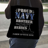 Load image into Gallery viewer, Designs by MyUtopia Shout Out:Proud Navy Brother Fabric Totebag Reusable Shopping Tote

