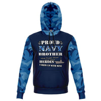Load image into Gallery viewer, Designs by MyUtopia Shout Out:Proud Navy Brother, I Grew up with My Hero Premium Pullover Fashion Hoodie Gray,XS,Pullover Hoodie - AOP
