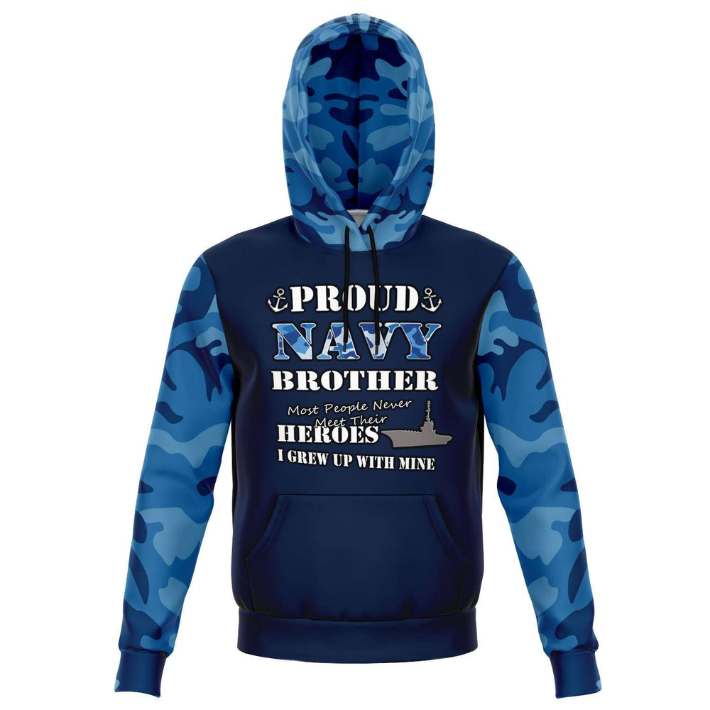 Designs by MyUtopia Shout Out:Proud Navy Brother, I Grew up with My Hero Premium Pullover Fashion Hoodie Gray,XS,Pullover Hoodie - AOP