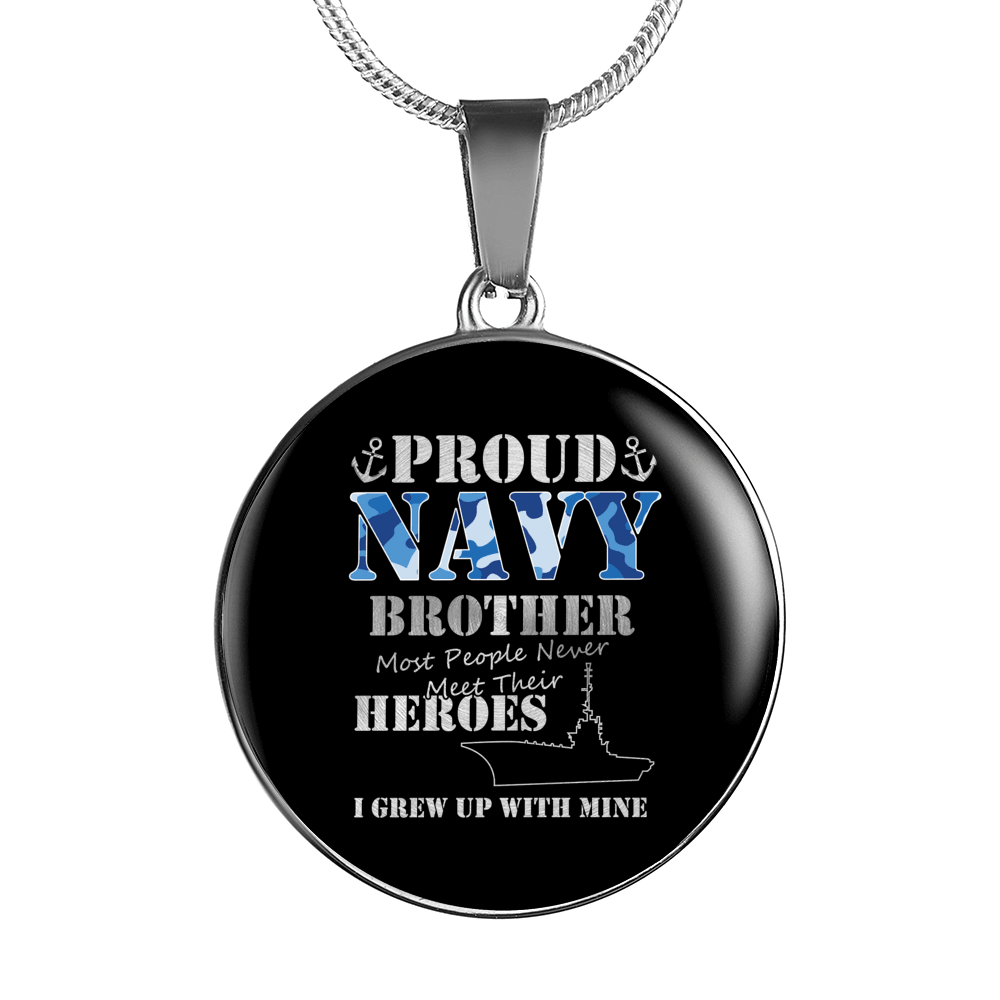 Designs by MyUtopia Shout Out:Proud Navy Brother Personalized Engravable Keepsake Necklace,Silver / No,Necklace