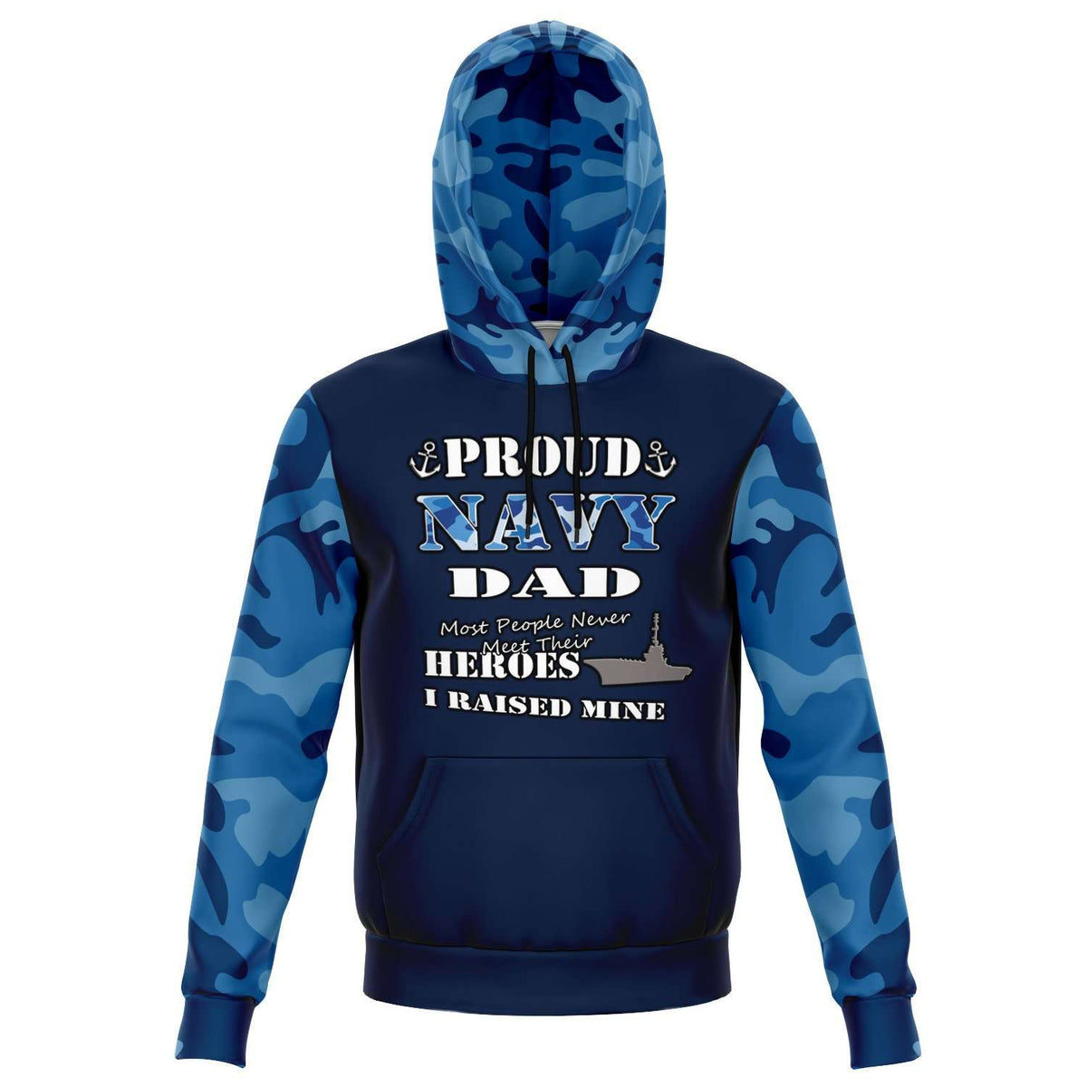 Designs by MyUtopia Shout Out:Proud Navy Dad, I Raised My Hero Premium Pullover Fashion Hoodie Gray,XS / Blue,Pullover Hoodie - AOP