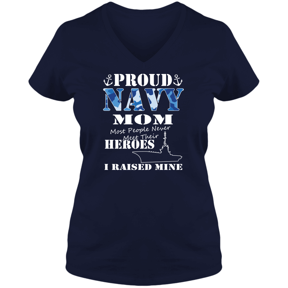 Designs by MyUtopia Shout Out:Proud Navy Mom I Raised My Hero Adult Ladies V-Neck Tee,S / Navy,Adult Ladies V-Neck Tee