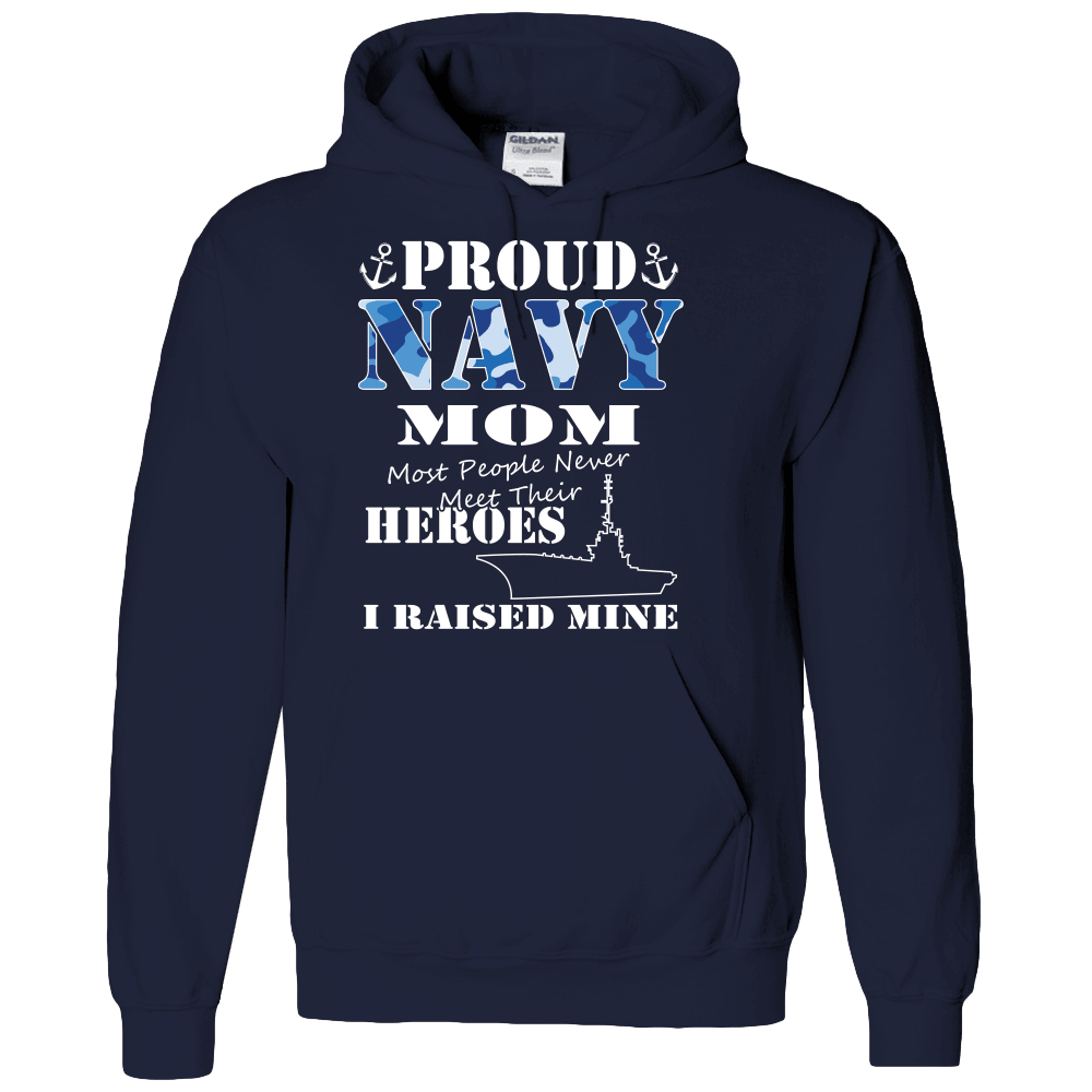Designs by MyUtopia Shout Out:Proud Navy Mom I Raised My Hero Core Fleece Adult Pullover Hoodie,S / Navy,Pullover Hoodie