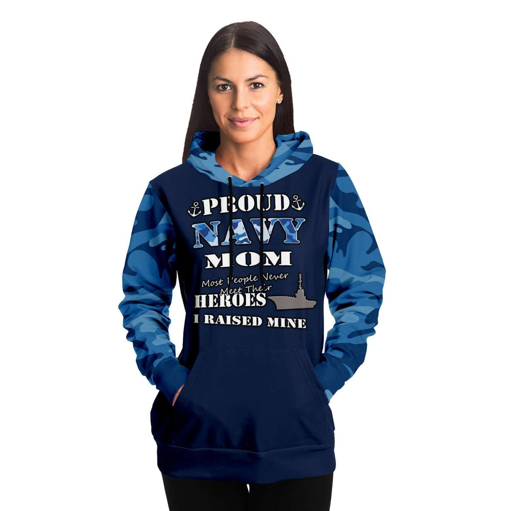 Designs by MyUtopia Shout Out:Proud Navy Mom, I Raised My Hero Premium 360 Degree Print Pullover Fashion Hoodie,XS / Blue,Pullover Hoodie - AOP