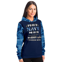 Load image into Gallery viewer, Designs by MyUtopia Shout Out:Proud Navy Mom, I Raised My Hero Premium 360 Degree Print Pullover Fashion Hoodie
