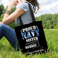 Load image into Gallery viewer, Designs by MyUtopia Shout Out:Proud Navy Sister Fabric Totebag Reusable Shopping Tote
