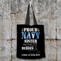 Load image into Gallery viewer, Designs by MyUtopia Shout Out:Proud Navy Sister Fabric Totebag Reusable Shopping Tote

