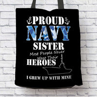 Load image into Gallery viewer, Designs by MyUtopia Shout Out:Proud Navy Sister Fabric Totebag Reusable Shopping Tote
