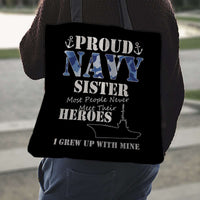Load image into Gallery viewer, Designs by MyUtopia Shout Out:Proud Navy Sister Fabric Totebag Reusable Shopping Tote

