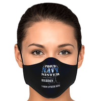 Load image into Gallery viewer, Designs by MyUtopia Shout Out:Proud Navy Sister Fitted Fabric Face Mask with Adjustable Ear Loops Navy Blue
