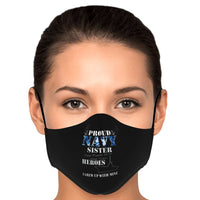 Load image into Gallery viewer, Designs by MyUtopia Shout Out:Proud Navy Sister I Grew Up With My Hero Fitted Fabric Face Mask with Adjustable Ear Loops
