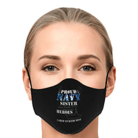 Load image into Gallery viewer, Designs by MyUtopia Shout Out:Proud Navy Sister I Grew Up With My Hero Fitted Fabric Face Mask with Adjustable Ear Loops
