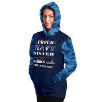 Load image into Gallery viewer, Designs by MyUtopia Shout Out:Proud Navy Sister, I Grew up with My Hero Premium Pullover Fashion Hoodie Gray
