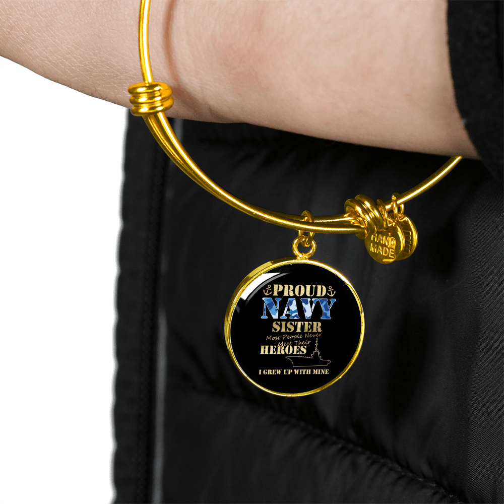 Designs by MyUtopia Shout Out:Proud Navy Sister Personalized Engravable Keepsake Bangle Bracelet