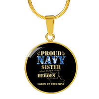 Load image into Gallery viewer, Designs by MyUtopia Shout Out:Proud Navy Sister Personalized Engravable Keepsake Necklace,Gold / No,Necklace
