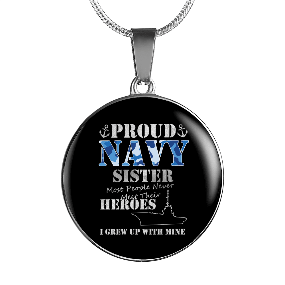 Designs by MyUtopia Shout Out:Proud Navy Sister Personalized Engravable Keepsake Necklace,Silver / No,Necklace