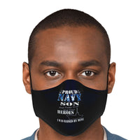Load image into Gallery viewer, Designs by MyUtopia Shout Out:Proud Navy Son I was Raised by My Hero Fitted Face Mask w. Adjustable Ear Loops
