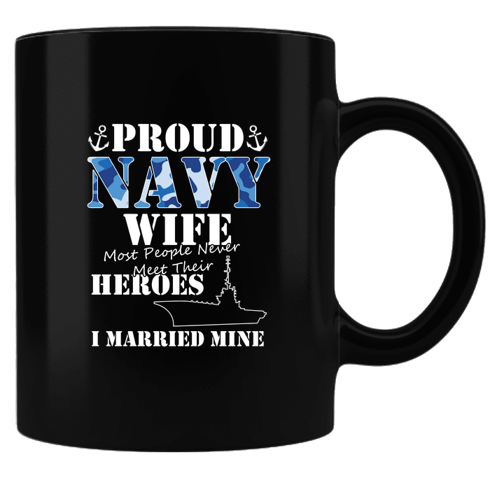 Designs by MyUtopia Shout Out:Proud Navy Wife Black Coffee Mug,Black,Ceramic Coffee Mug